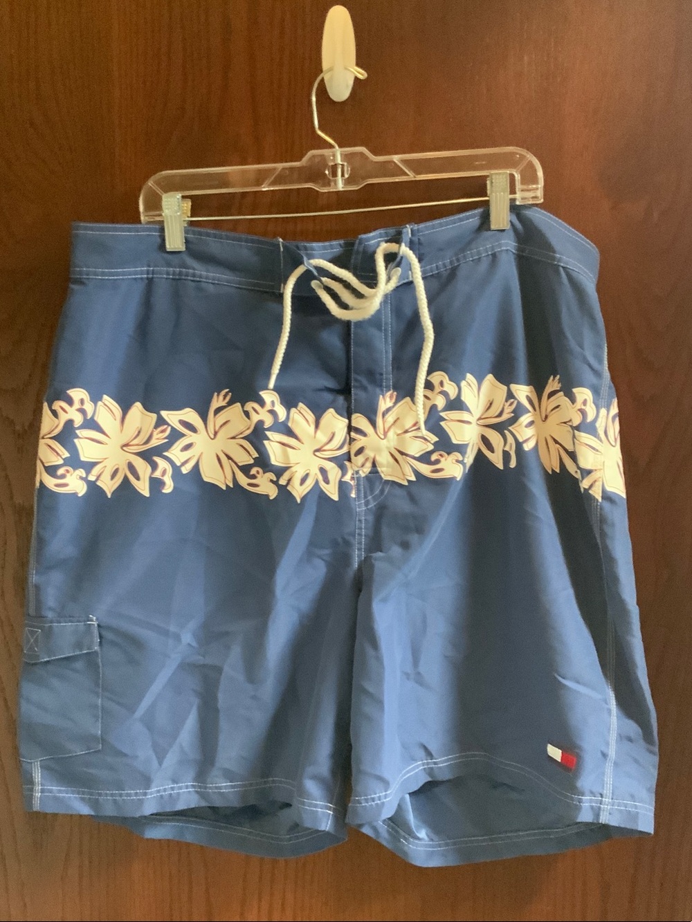 Tommy Hilfiger Blue Unlined Swim Shorts with White Floral Band